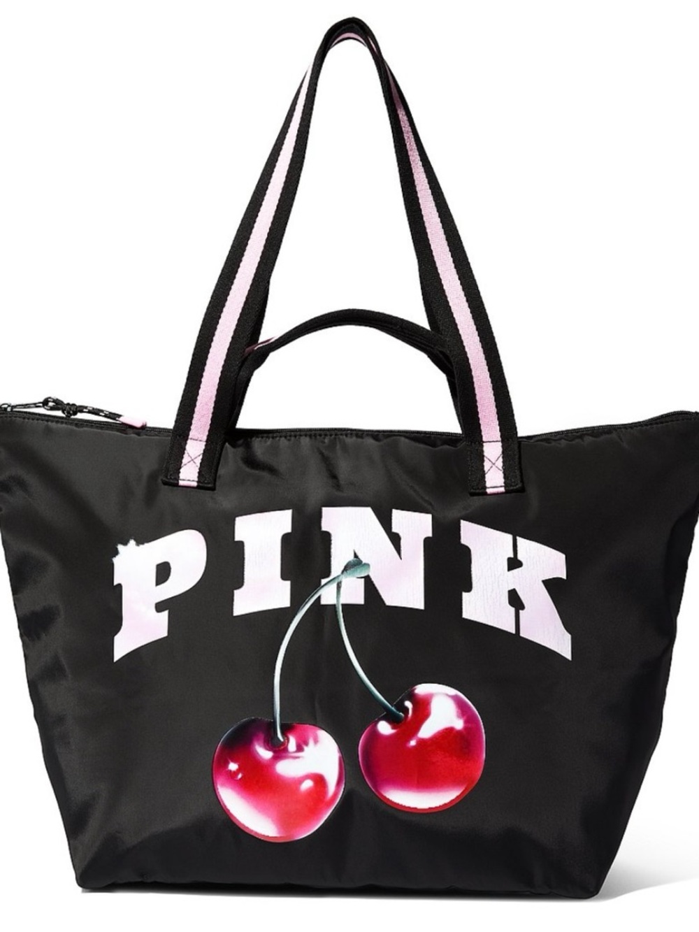 PINK Victoria's Secret Black Tote with Cherry Graphic and Pink Trim - Picture 2 of 3